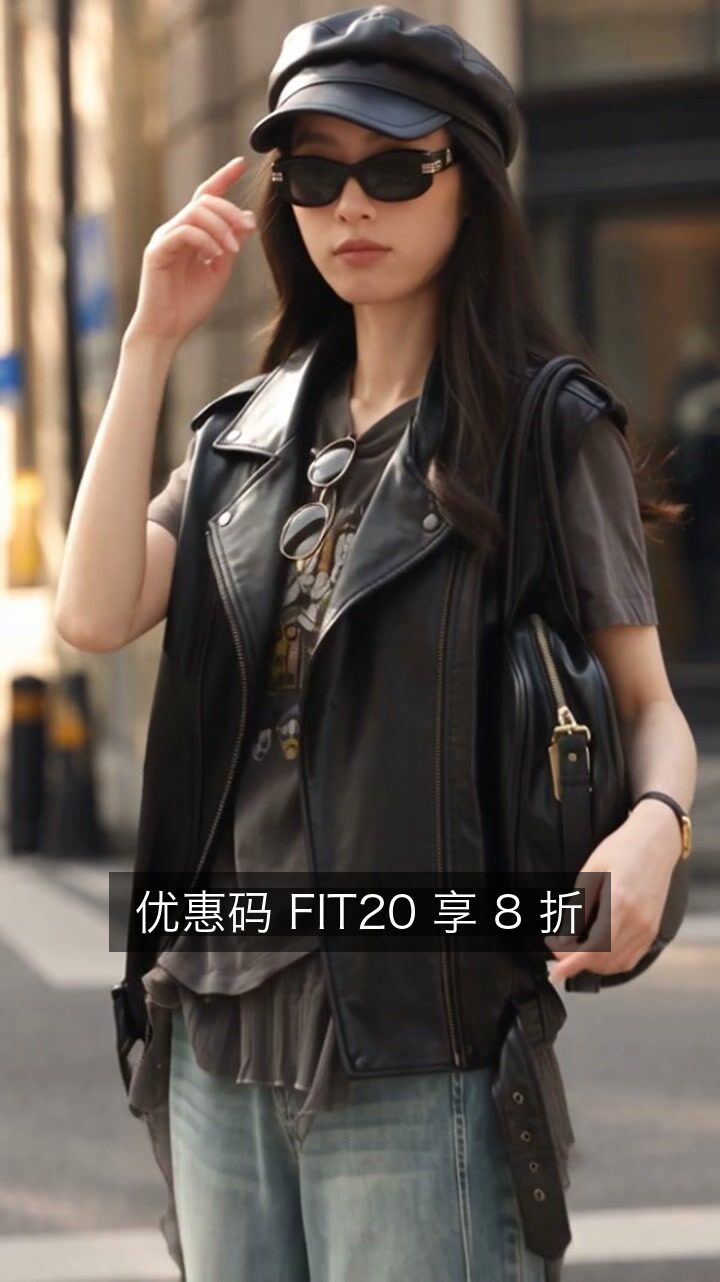 街上的完整造型，上面盖着「优惠码 FIT20 享 8 折」