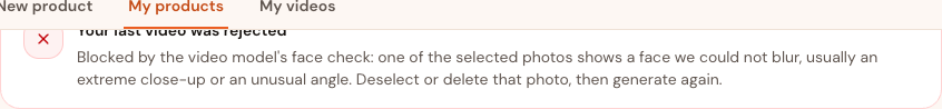 The failure message shown above the brief
