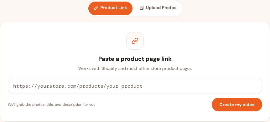 Product link tab with product URL input